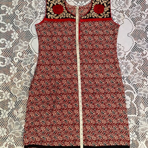 Cotton India Blockprint Embroidered Tunic Dress Roses & Paisley - Picture 7 of 10